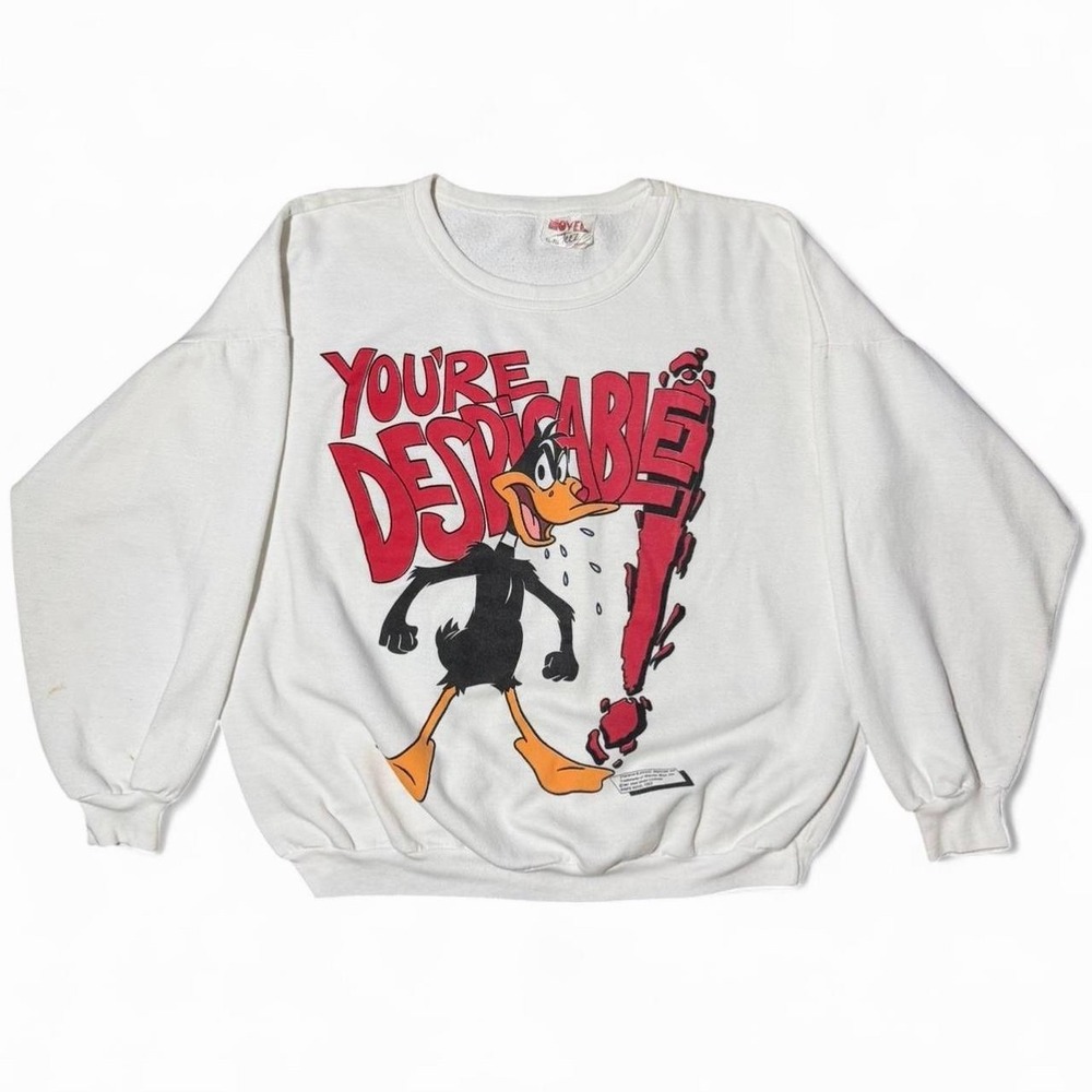 Vintage 90s Looney Tunes Daffy Duck You're Despicable Crewneck Sweater XL